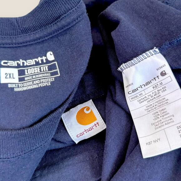 Carhartt Mens Short Sleeve Loose Fit Pocket T Shirt Crew Neck Size 2XL Dark Navy - Picture 10 of 10